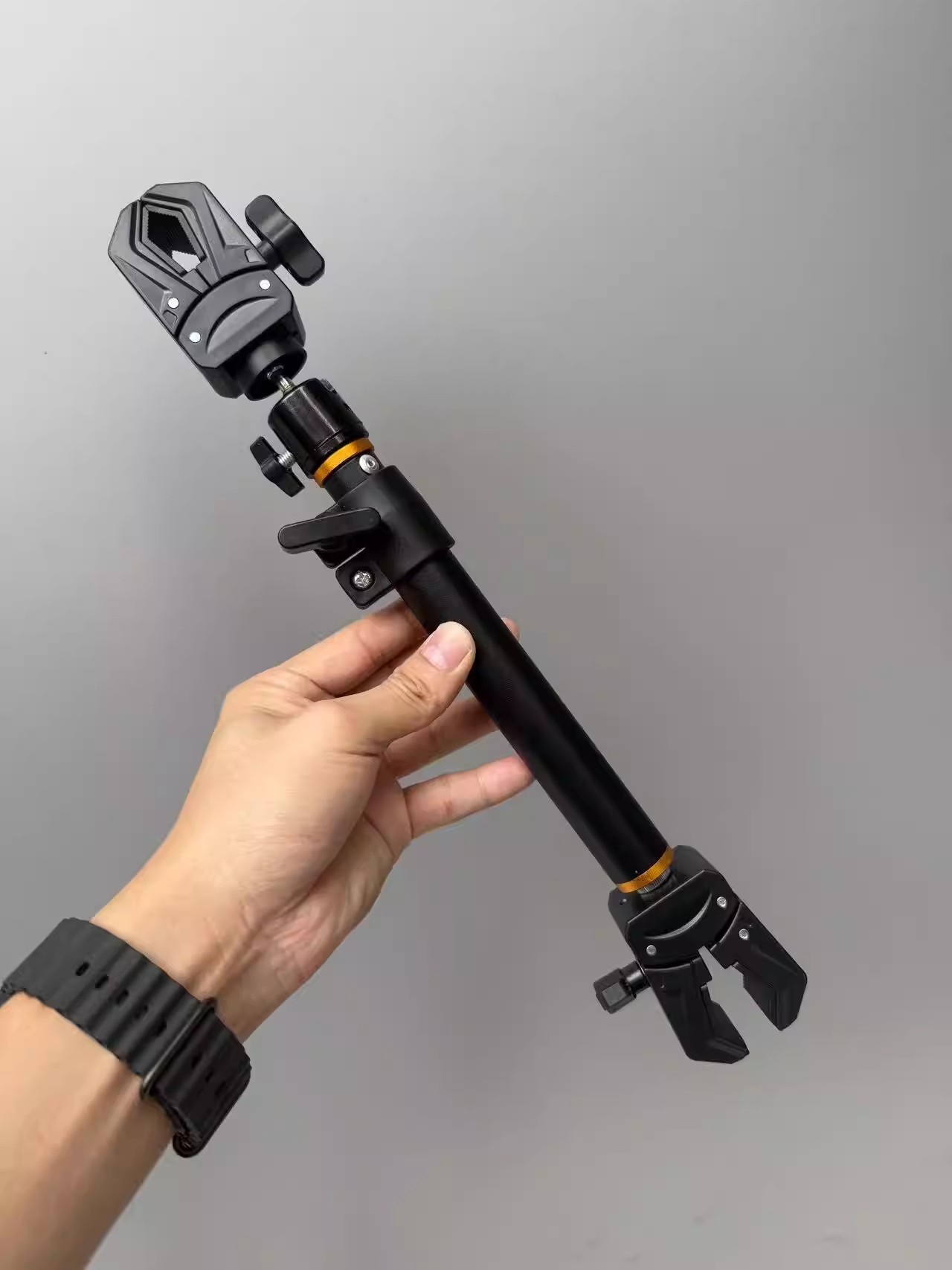 Lacrosse Stick Head - ไม้เซลฟี่แบบหนีบสองหัวพร้อมคลิปหนีบแบบหนา ปรับความยาวได้ หมุนได้ 360 องศา ใช้ได้กับ