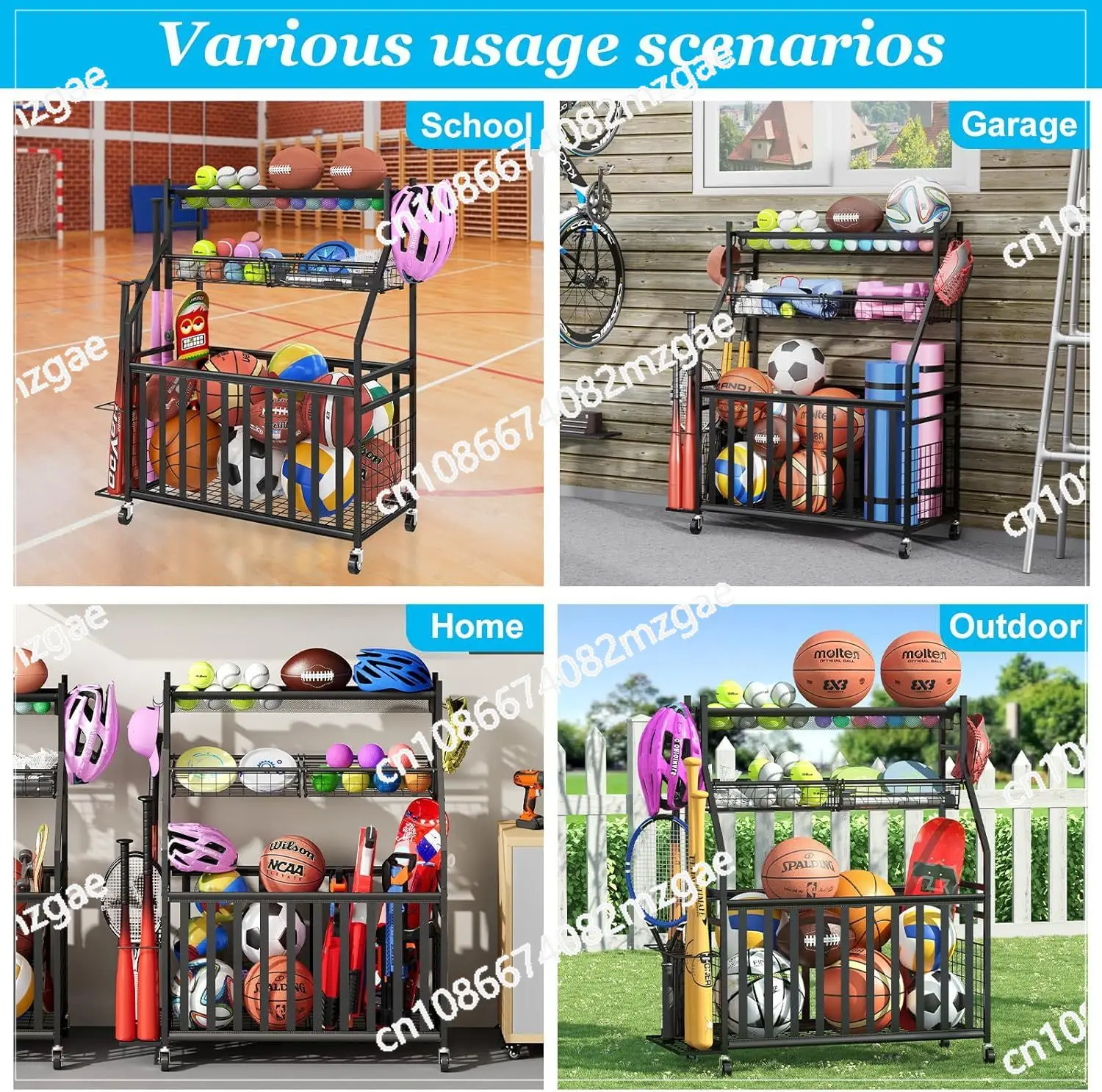 Sports Equipment Bag With Wheels - กระเป๋าเก็บอุปกรณ์กีฬา ชั้นวางลูกบอลแบบรวม ชั้นวางเก็บลูกบอลแบบมีล้อ กระเป๋าเก็บลูกบอลพร้อมชั้นวางไม้เบสบอล