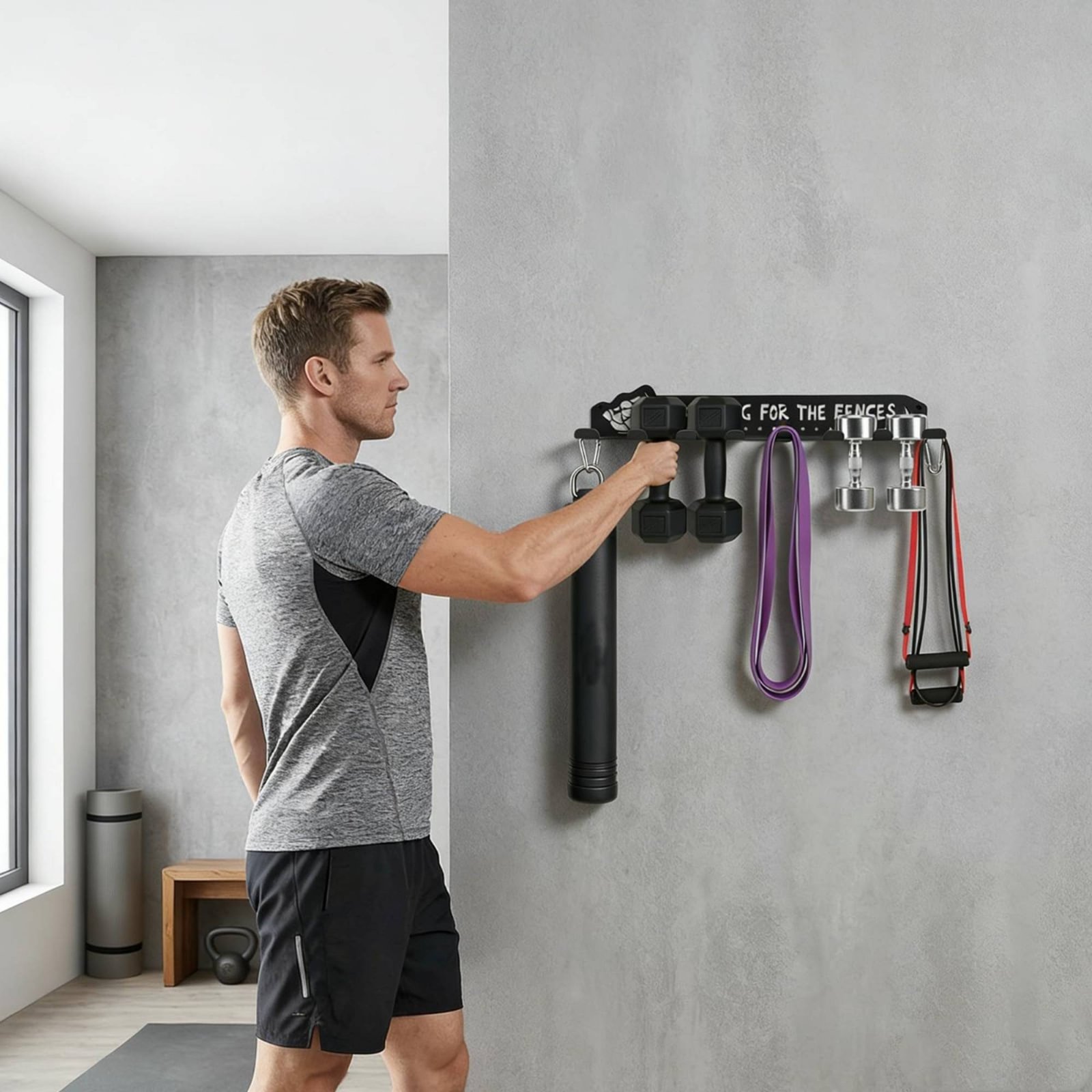 Sports Equipment Rack - ชั้นวางอุปกรณ์กีฬา 8 ตะขอ แบบแข็งแรงทนทาน ทำจากโลหะ สำหรับจัดเก็บอุปกรณ์กีฬา