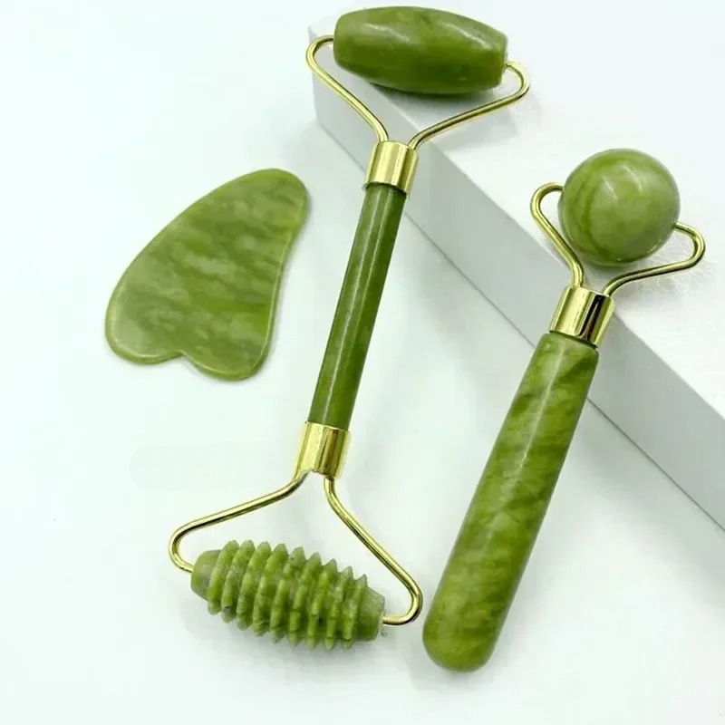 Lacrosse Stick Head - ลูกกลิ้งนวดหยกธรรมชาติ, แผ่นขูด, ลูกกลิ้งนวดเท้า, ยกกระชับใบหน้าและลดเลือนริ้วรอย หินหยกสองหัวสำหรับขูด