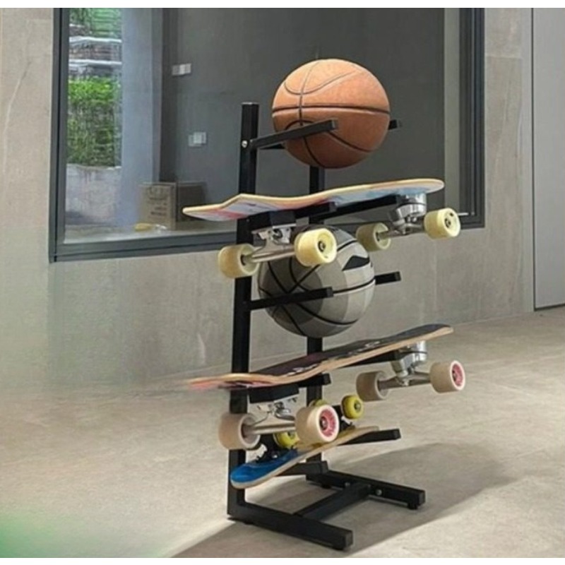 Sports Equipment Rack - ชั้นวางอุปกรณ์สเก็ตบอร์ด ดีไซน์แบบรวม สำหรับบาสเก็ตบอล ฟุตบอล กีฬาต่างๆ ที่เก็บของจิปาถะ