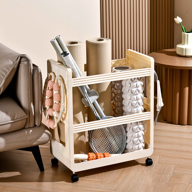 Sports Equipment Rack - ที่วางเสื่อโยคะรถเข็นเคลื่อนย้ายได้อุปกรณ์เล่นกีฬาอเนกประสงค์อุปกรณ์จัดไม้แร็กเก็ตใช้ในบ้านยิม