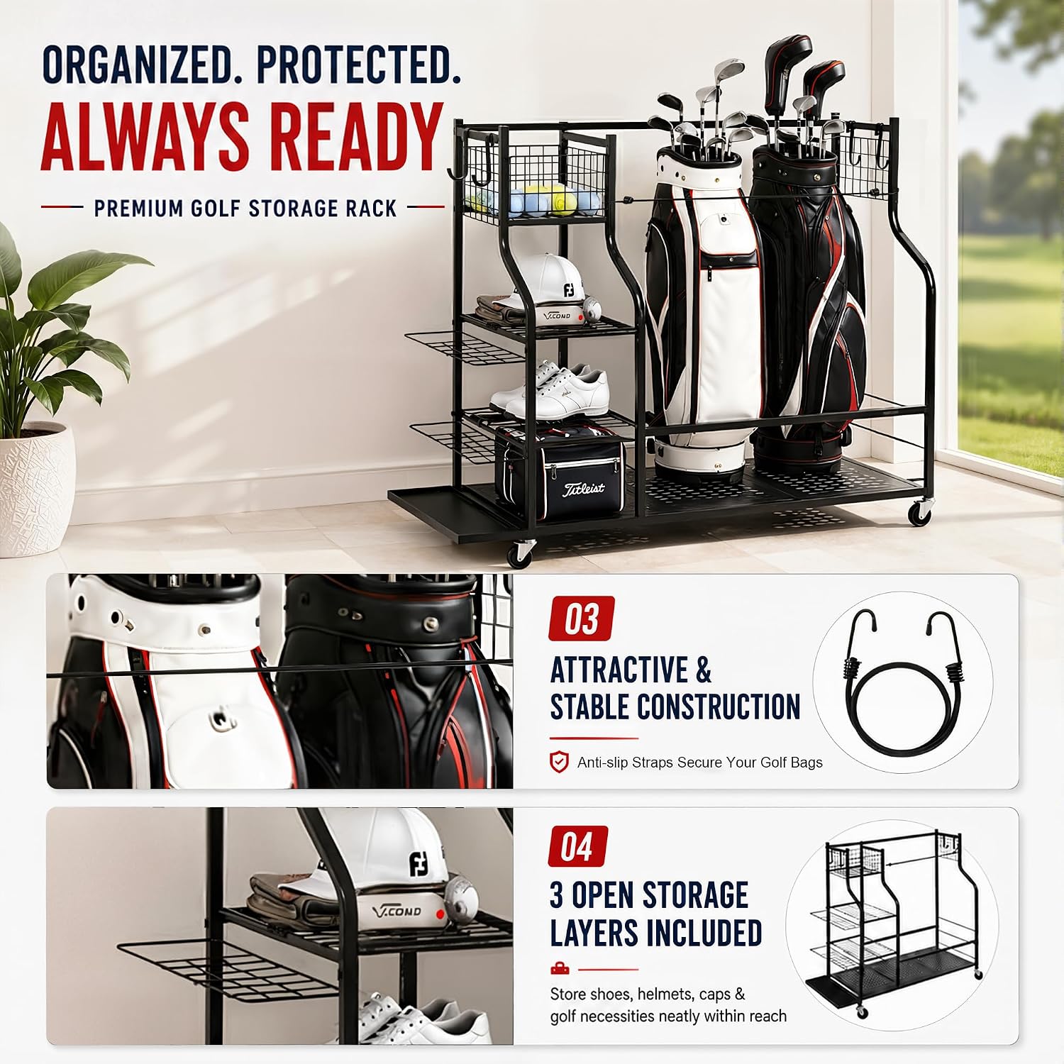 ชั้นวางถุงกอล์ฟแบบหนาสำหรับโรง - Sports Equipment Bag With Wheels บทวิจารณ์และราคา