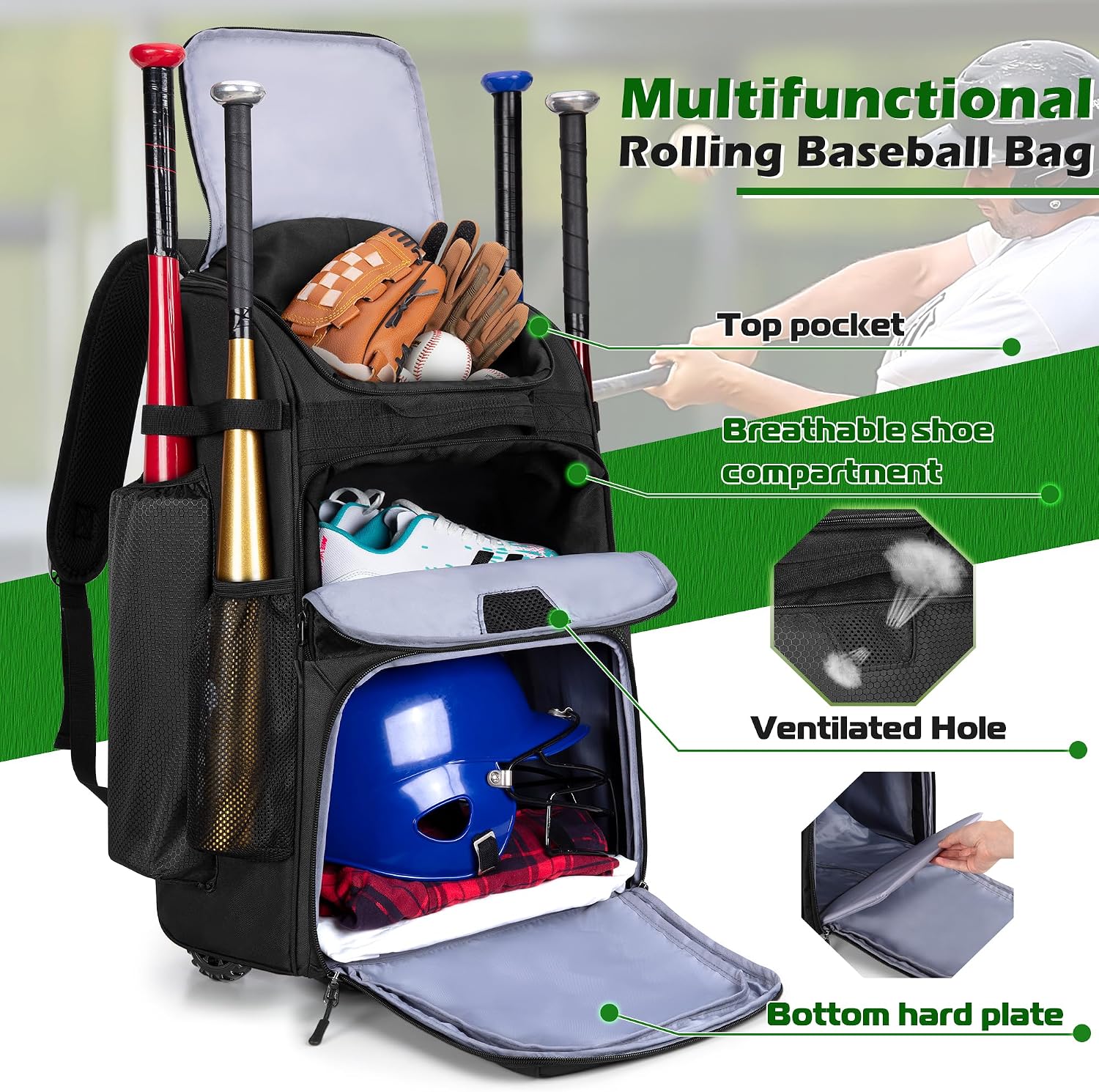 กระเป๋าเป้สะพายหลังสำหรับเบสบอ - Sports Equipment Bag With Wheels บทวิจารณ์และราคา